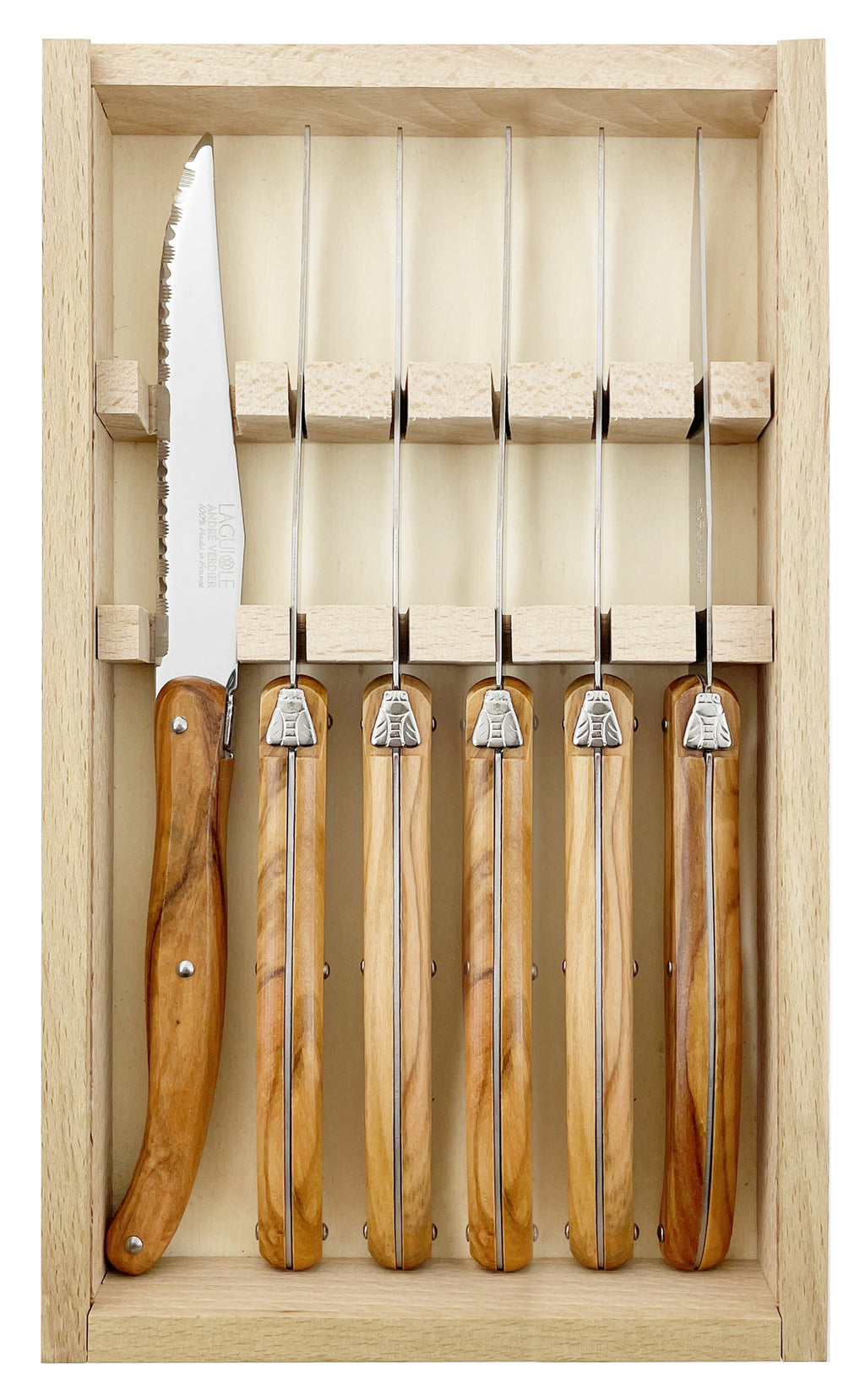 Laguiolle 6pc steak knife Country Olive wood handle (In box
