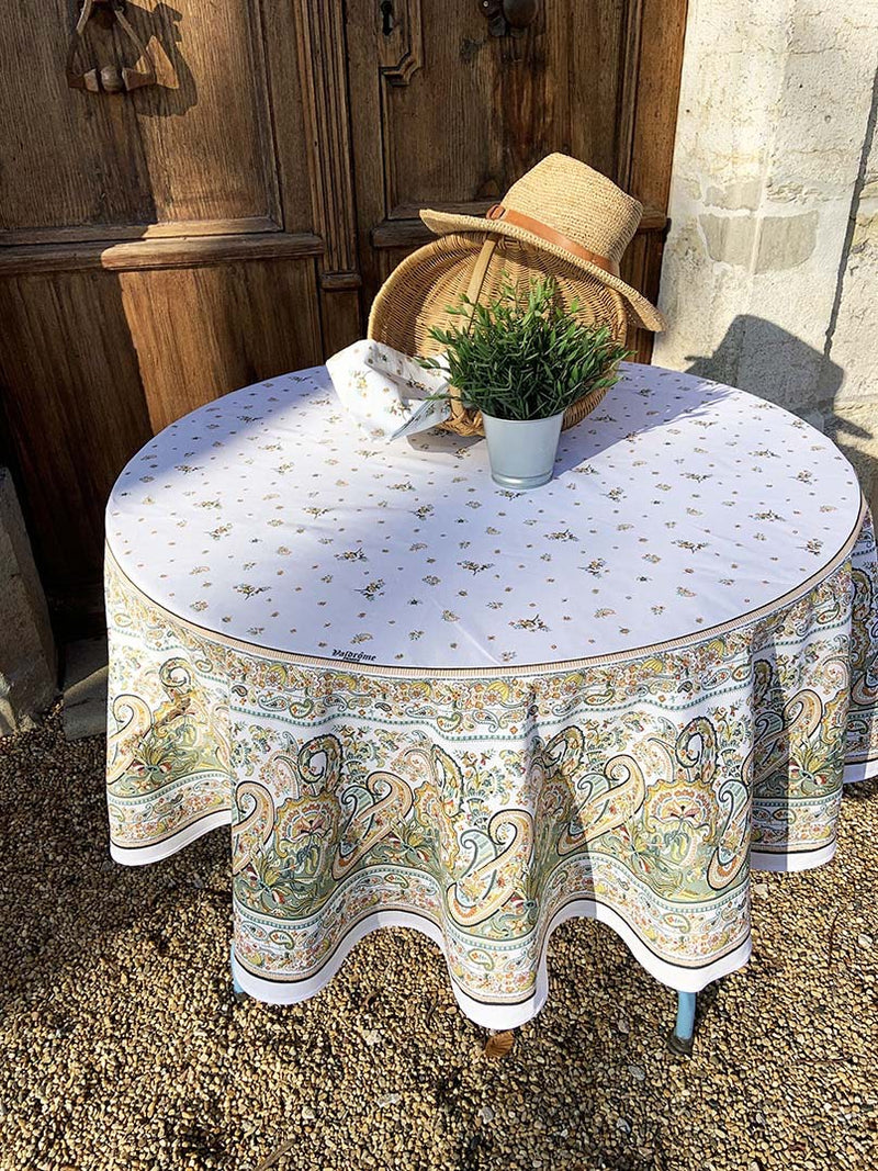 Bagnols Lichen Coated Cotton Round Tablecloth
