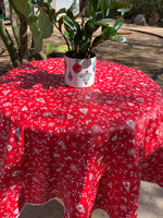 Cervin Red All Over Coated Cotton Round Tablecloth (59")