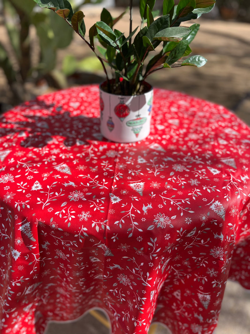 Cervin Red All Over Coated Cotton Round Tablecloth (59")