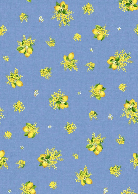 Citron/Mimosa Blue Coated Cotton Round Tablecloth (61")