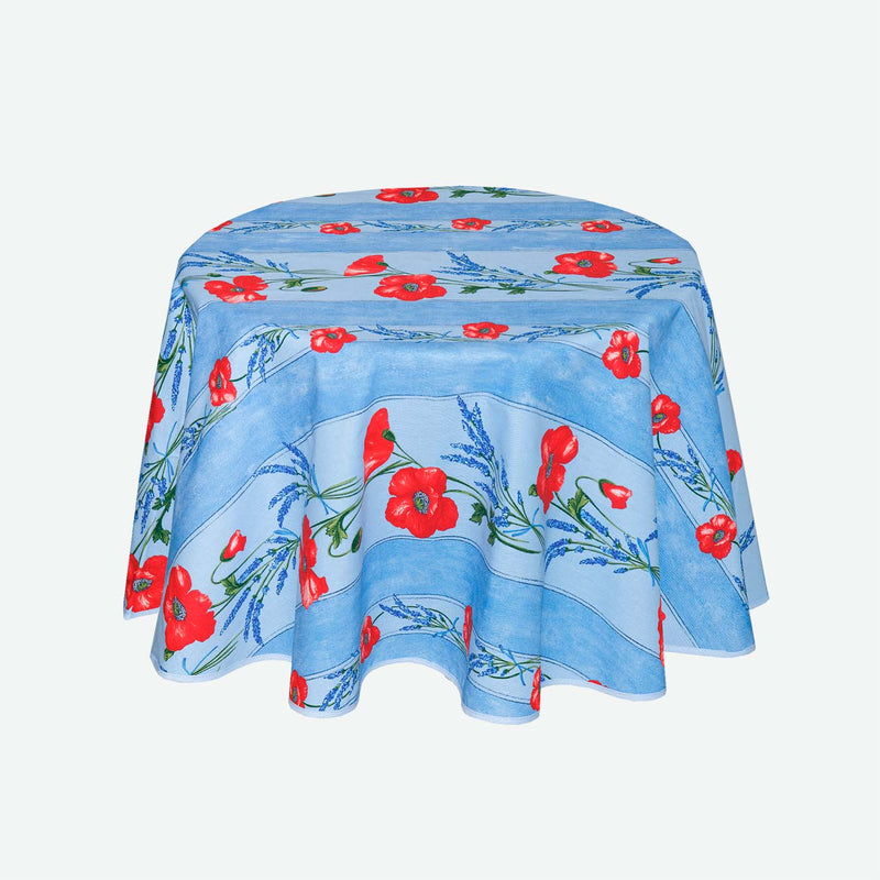 Poppy Blue Coated Cotton Round Tablecloth (59")