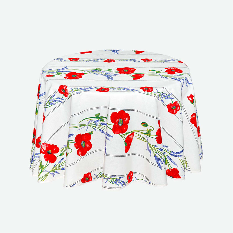 Poppy White Coated Cotton Round Tablecloth (59")