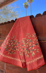 Oliveraie Terracotta Coated Cotton Round Tablecloth