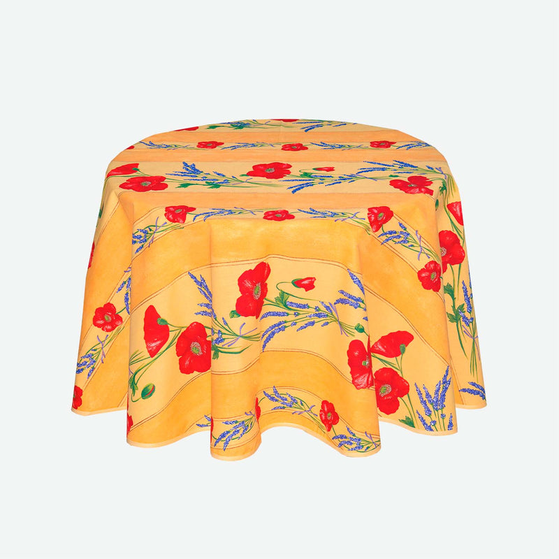Poppy Yellow Coated Cotton Round Tablecloth (59")