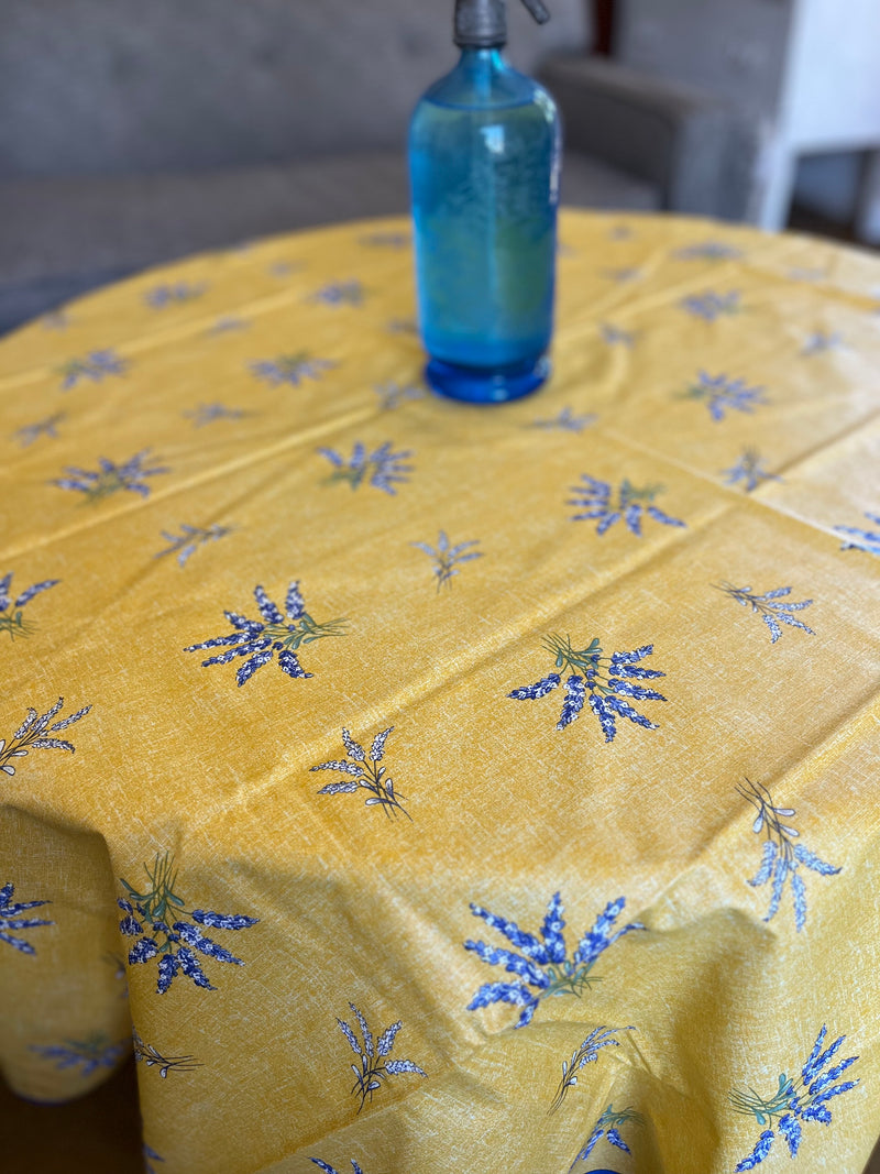 Valensole Yellow Coated Cotton Round Tablecloth (61")