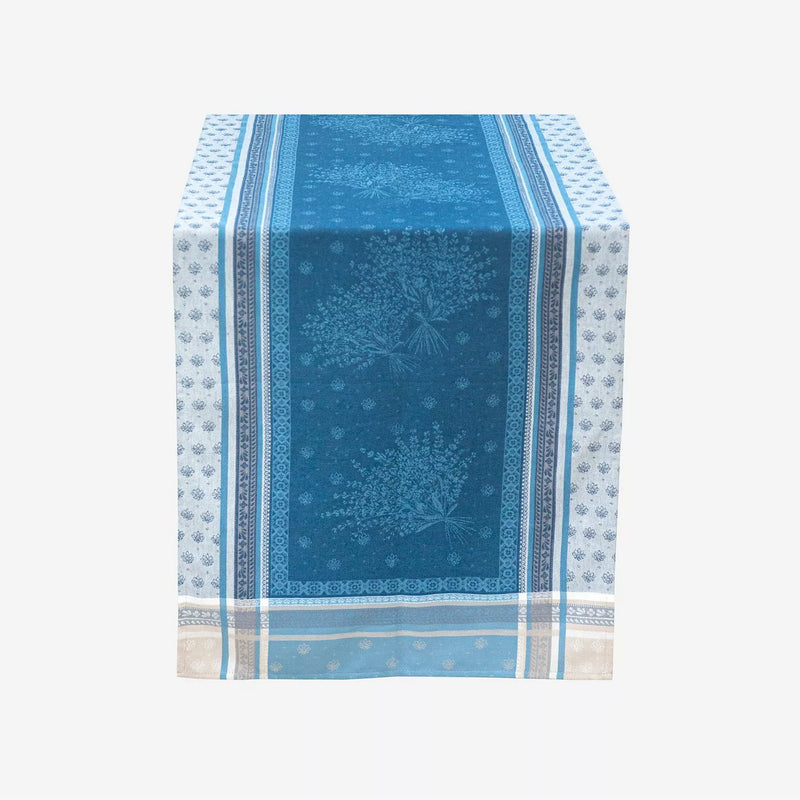 Lourmarin blue Teflon Coated Cotton Jacquard Table Runner