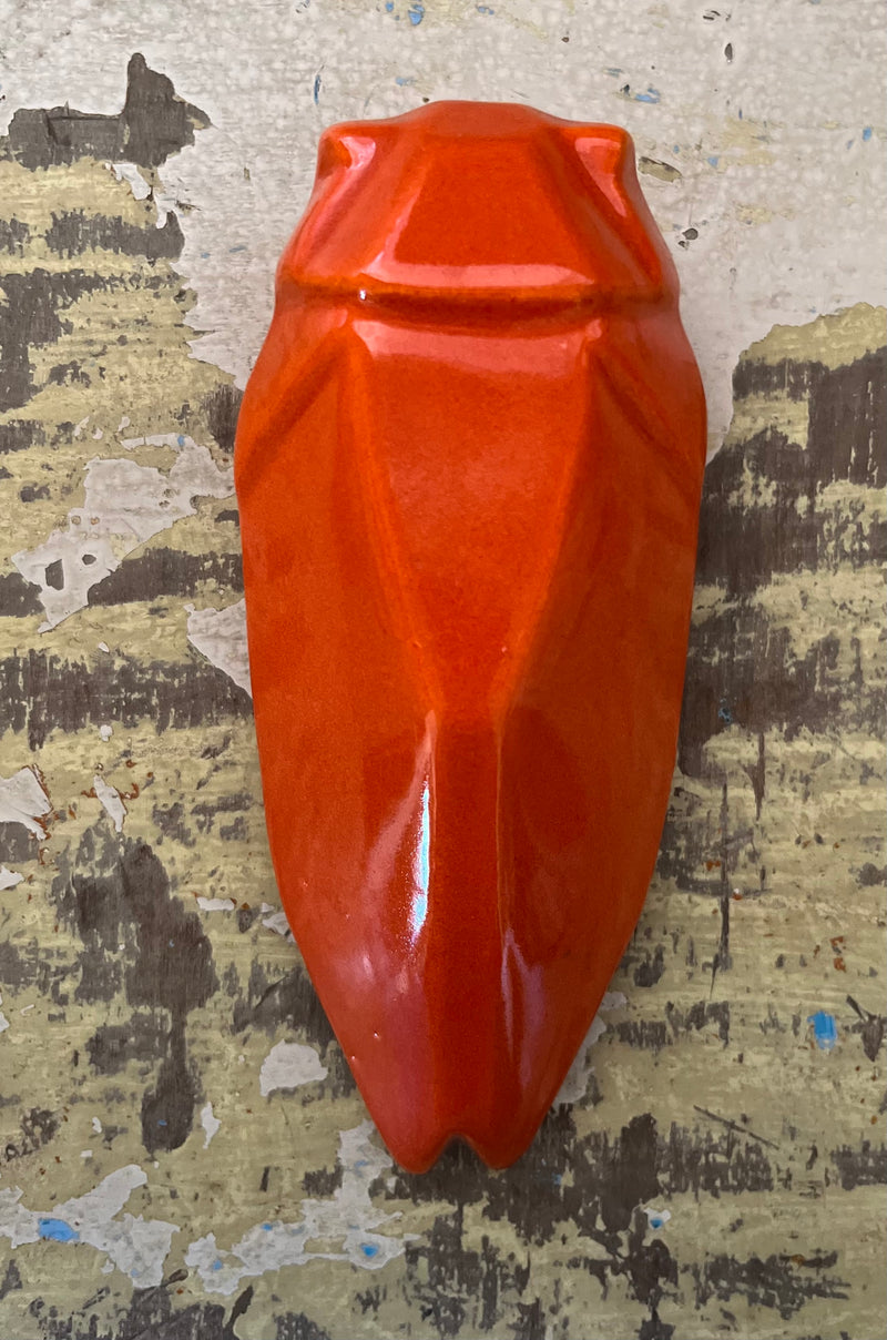 French Artisan-Made "DESIGN" Ceramic Cicada (orange)
