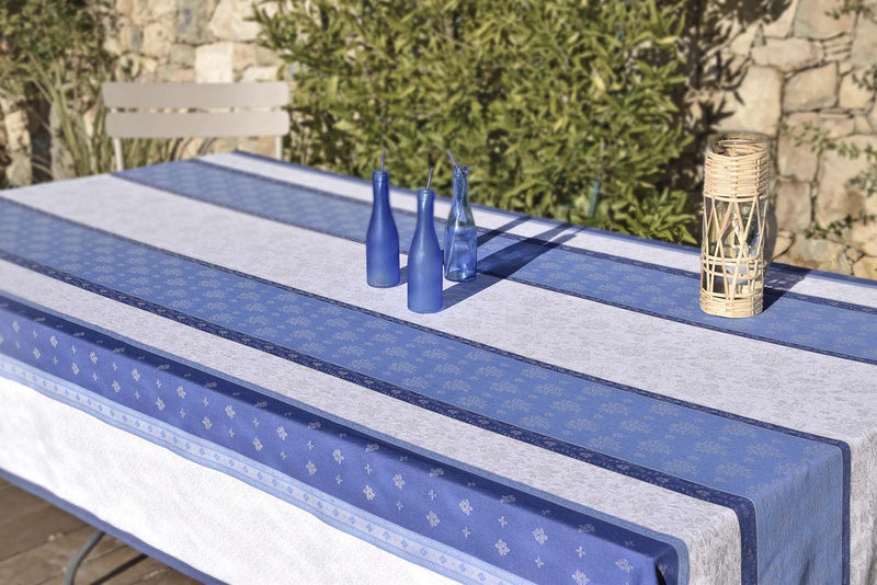 Fontvieille Blue Teflon-Coated Jacquard Tablecloth