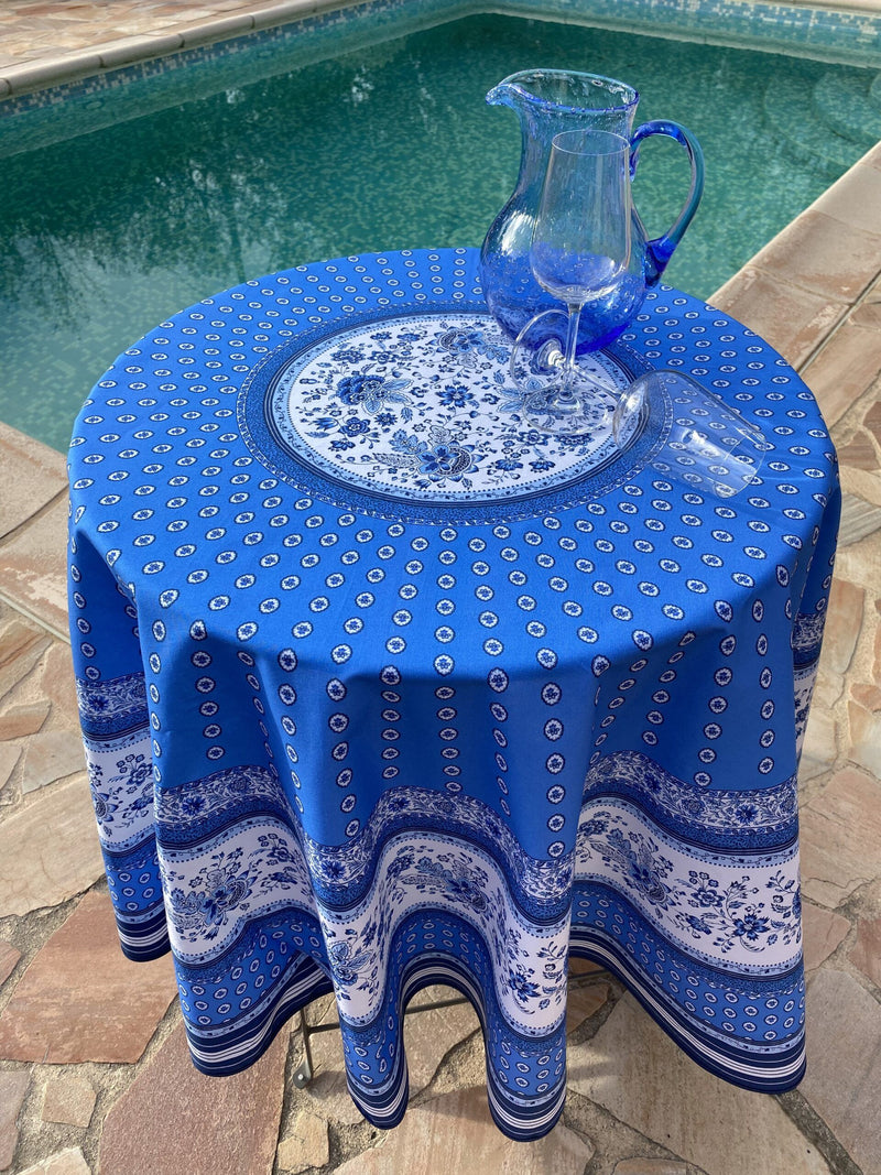 Gordes blue Coated Cotton Round Tablecloth