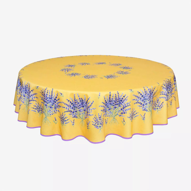 Bonnieux yellow Coated Cotton Round Tablecloth