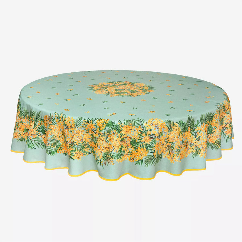 Mimosa green Coated Cotton Round Tablecloth