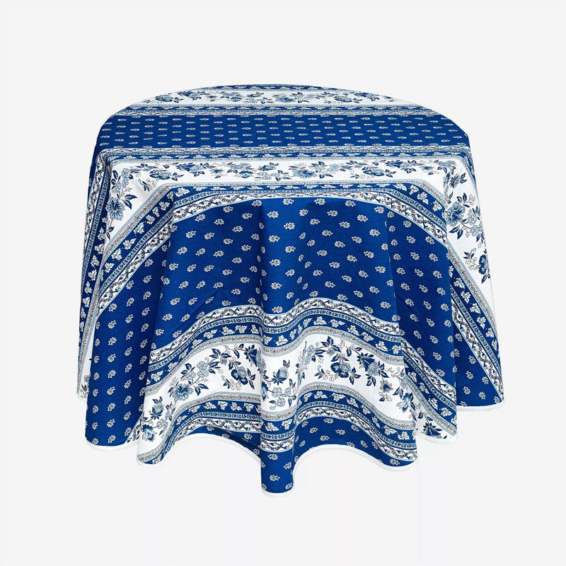 Avignon Blue Coated Cotton Round Tablecloth