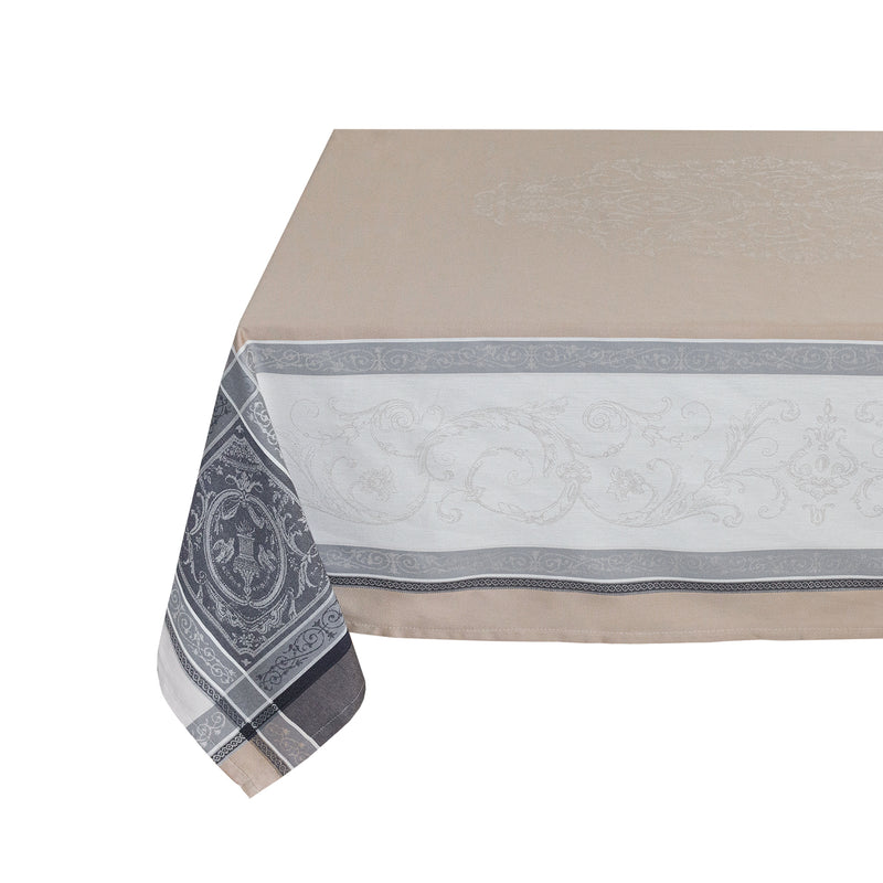 Versailles Taupe/White Teflon-Coated Jacquard Tablecloth