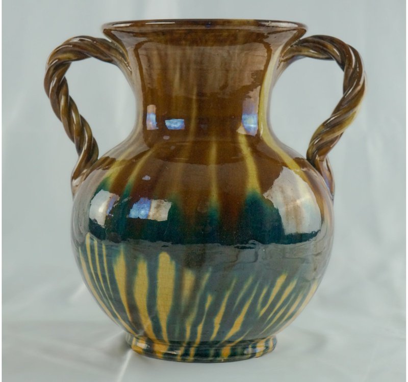 Antique Vallauris Blue and Brown Drippings Vase