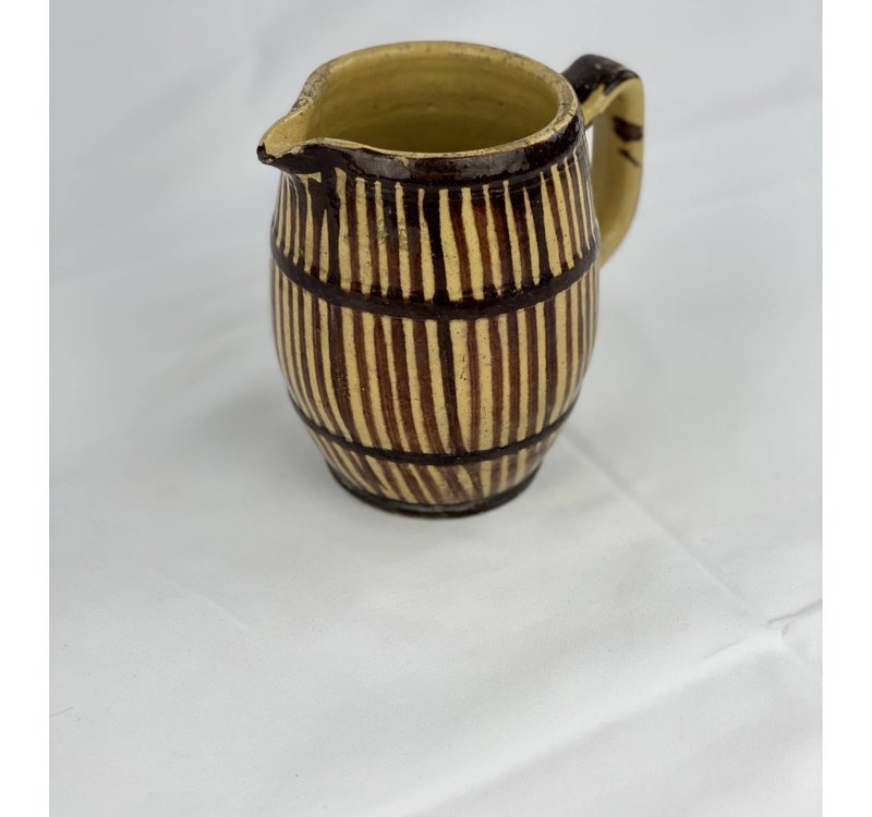 Antique Eastern France Yellow and Brown Stripe Pitcher (5.5" x 5.5")