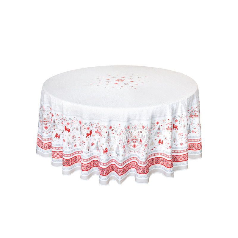 Cervin Flocon Red Coated Cotton Round Tablecloth