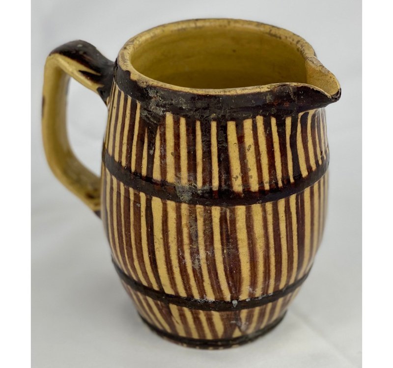 Antique Eastern France Yellow and Brown Stripe Pitcher (5.5" x 5.5")