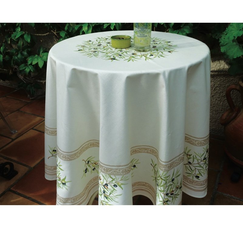 Clos des Oliviers Ecru Coated Cotton Round Tablecloth