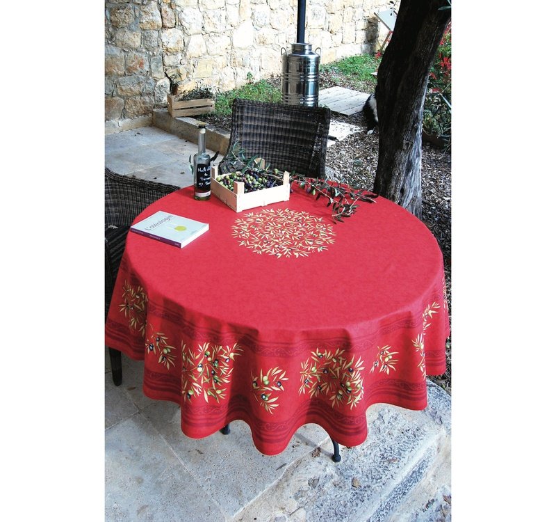 Clos des Oliviers Red Coated Cotton Round Tablecloth
