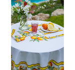 Citron White Coated Cotton Round Tablecloth