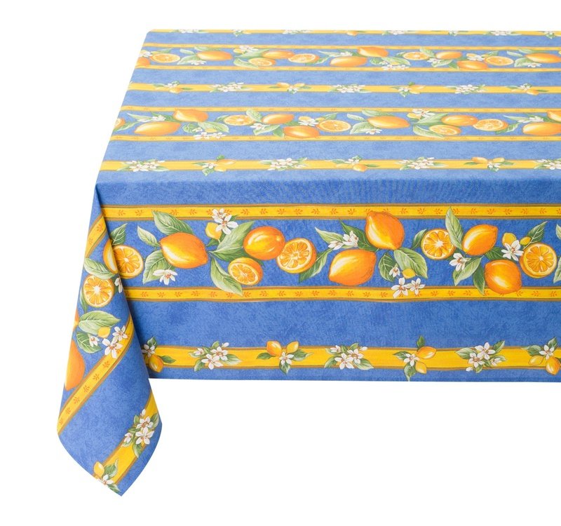 Citron Blue Coated Cotton Tablecloth