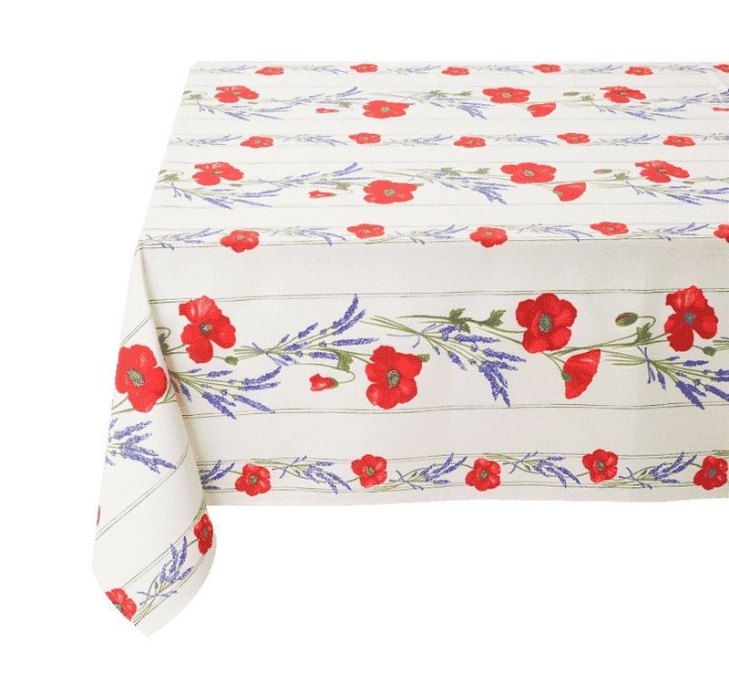 Poppy Lavande White Coated Cotton Tablecloth