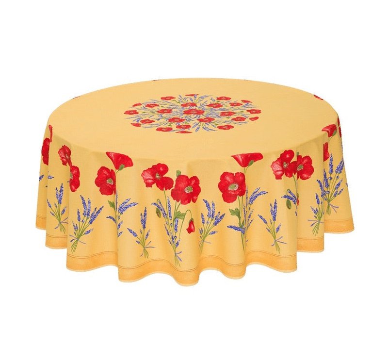 Poppy Yellow Coated Cotton Round Tablecloth