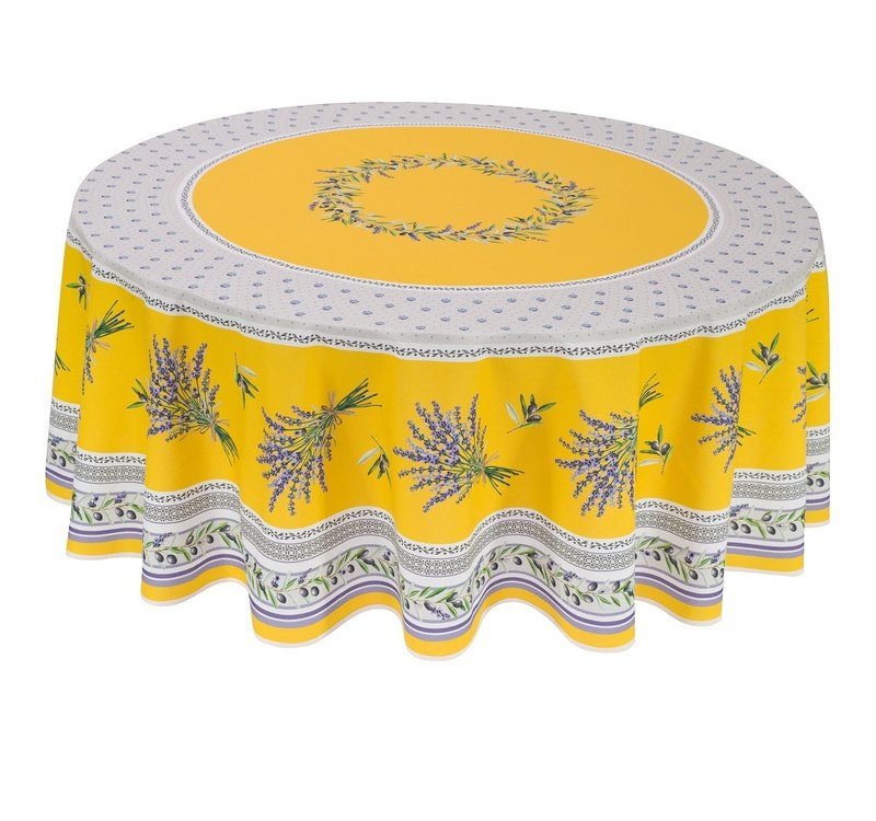 Lauris Yellow Coated Cotton Round Tablecloth