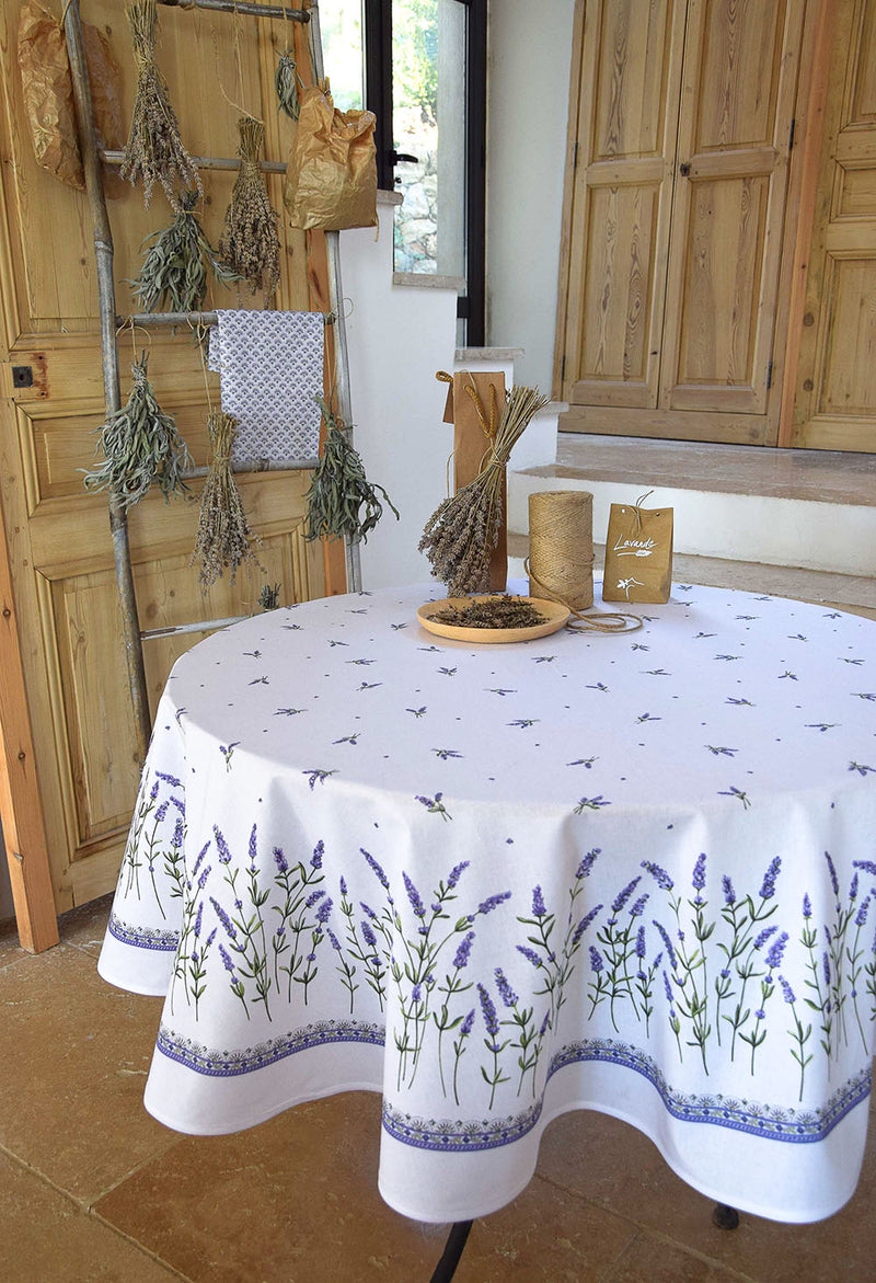 Lavandine Ecru Coated Cotton Round Tablecloth