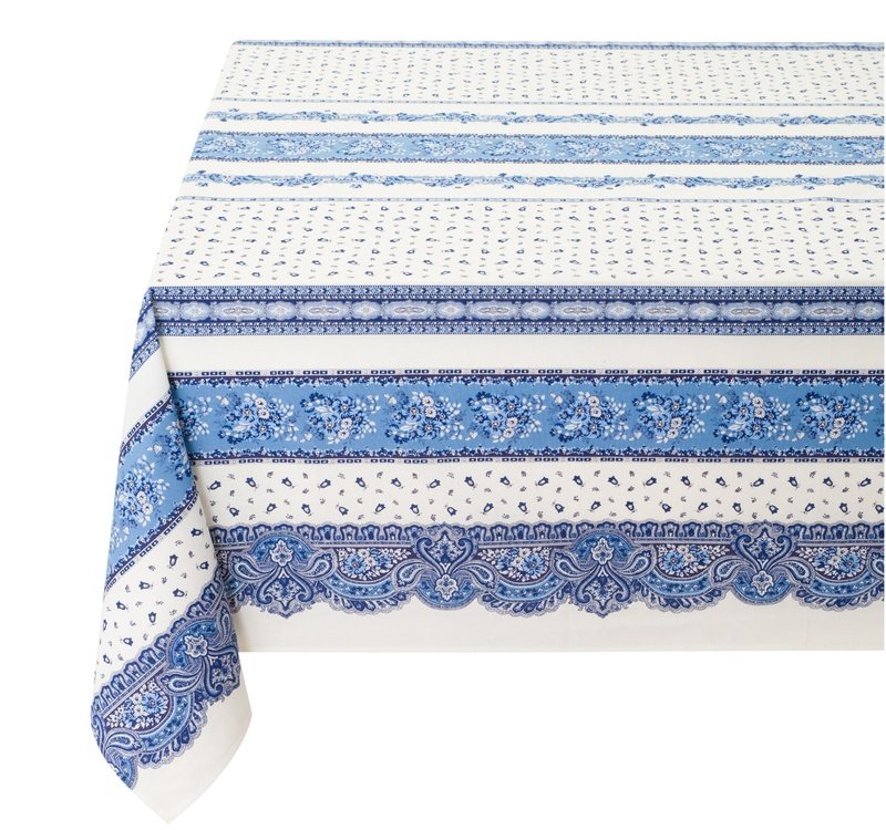 Tradition White/Blue Coated Cotton Tablecloth