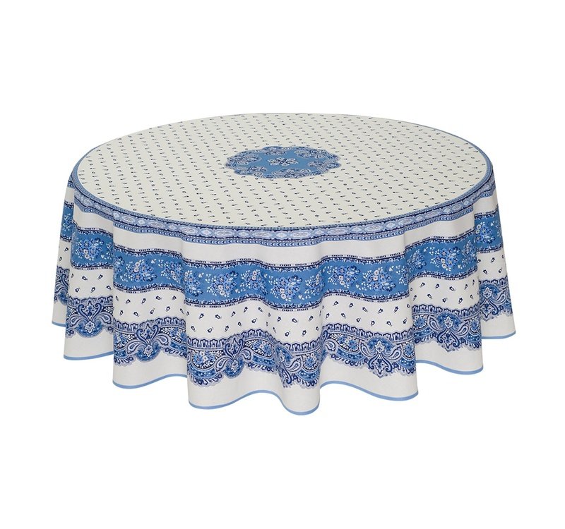 Tradition Blue/White Coated Cotton Round Tablecloth