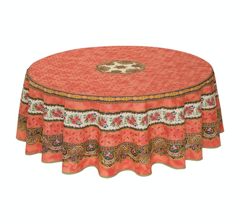 Tradition Terra Cotta Coated Cotton Round Tablecloth