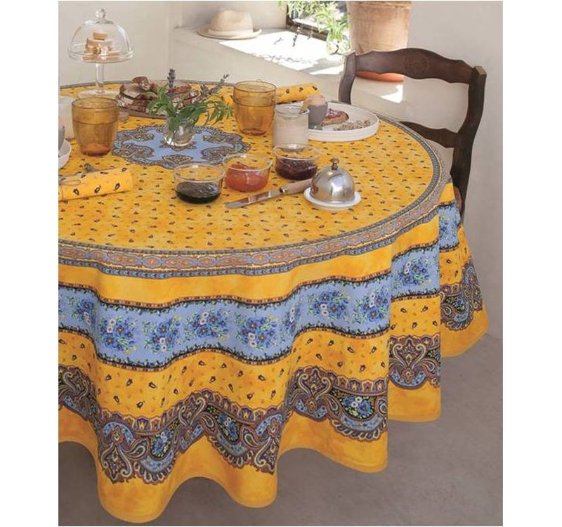 Tradition Yellow Coated Cotton Round Tablecloth