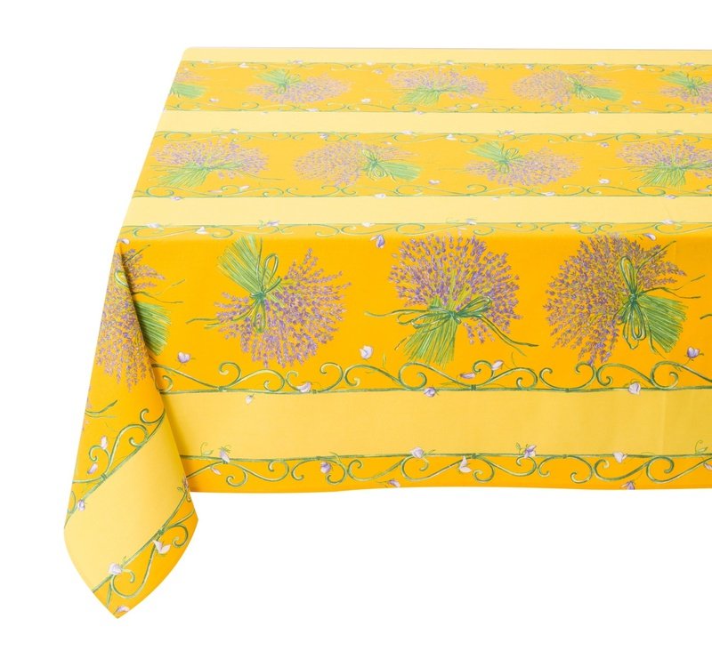 Bouquet Lavande Yellow Coated Cotton Tablecloth