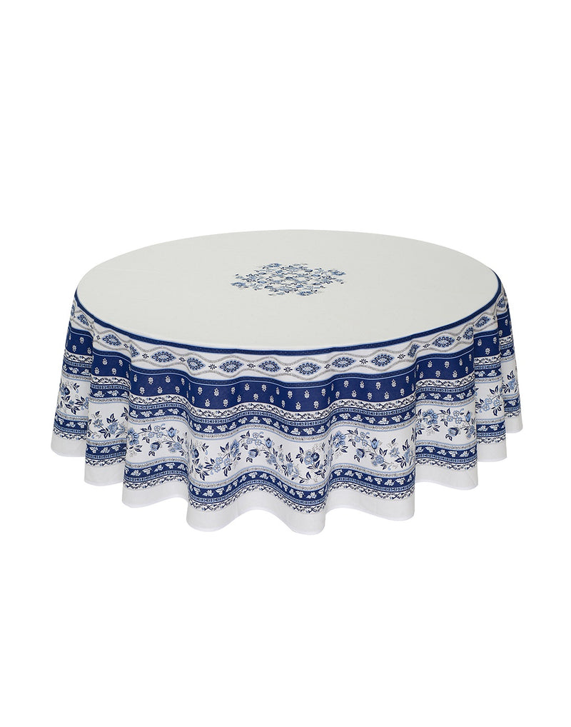 Avignon Blue Coated Cotton Round Tablecloth