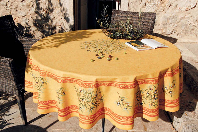 Clos des Oliviers Yellow Coated Cotton Round Tablecloth