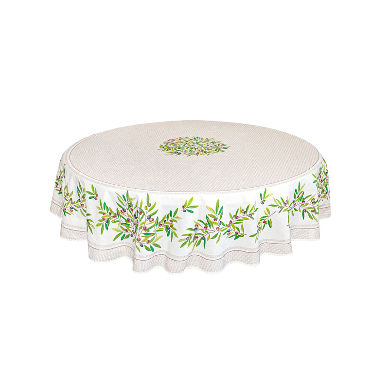 Nyons Ecru Coated Cotton Round Tablecloth