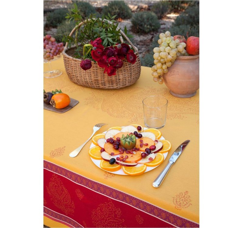Cassis Yellow Teflon-Coated Jacquard Tablecloth