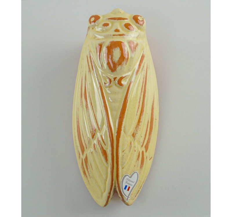 French Artisan-Made Ceramic Cicada (white patina)