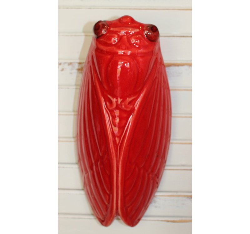 French Artisan-Made Ceramic Cicada (red)