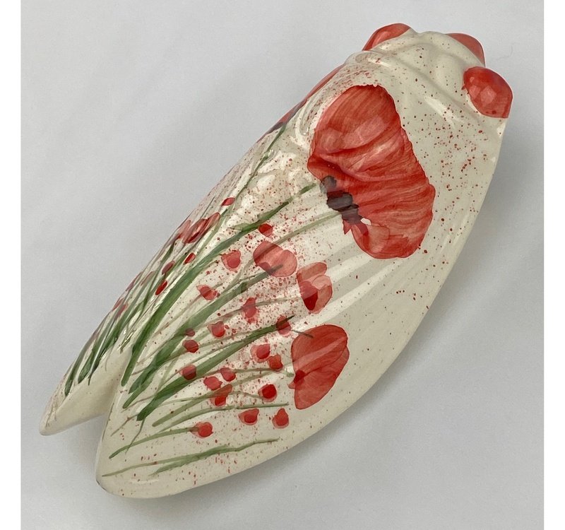 French Artisan-Made Ceramic Cicada (poppy)