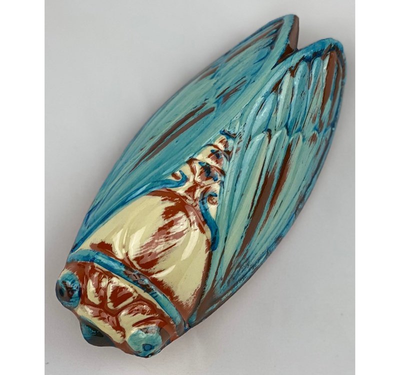 French Artisan-Made Ceramic Cicada (turquoise patina)