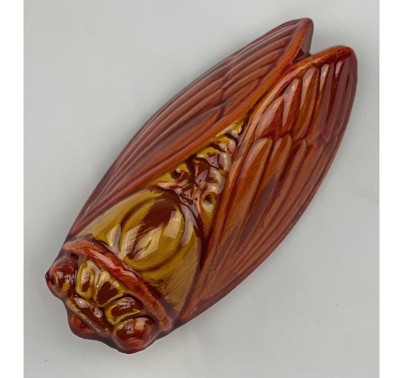 French Artisan-Made Ceramic Cicada (honey patina)