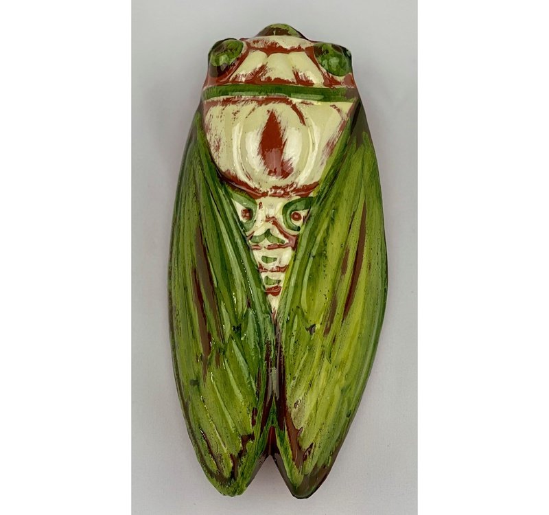 French Artisan-Made Ceramic Cicada (green patina)