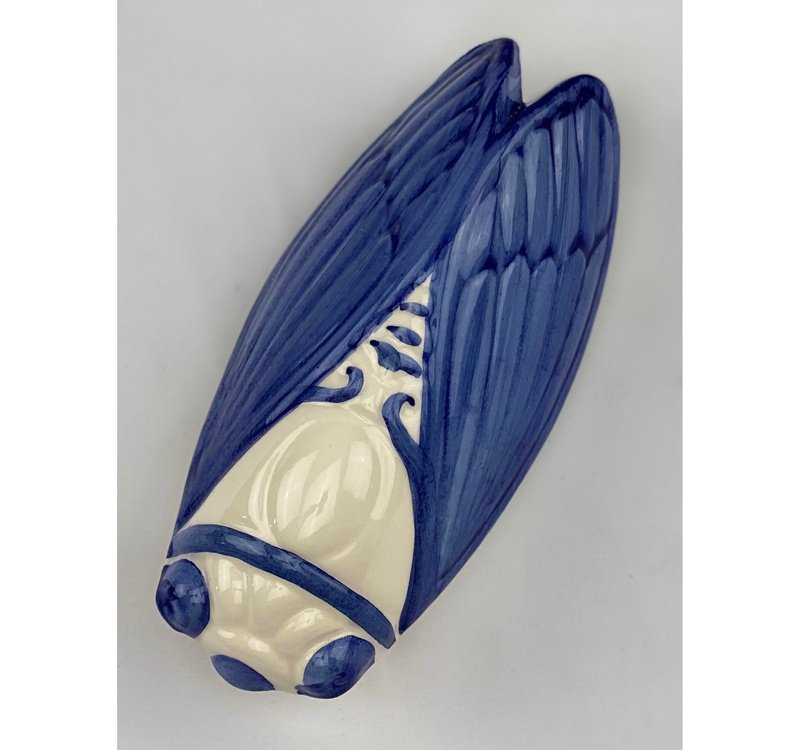 French Artisan-Made Ceramic Cicada (blue/white)