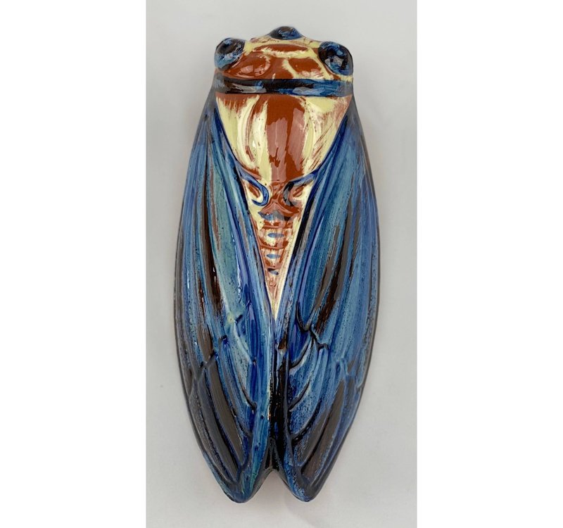 French Artisan-Made Ceramic Cicada (blue patina)