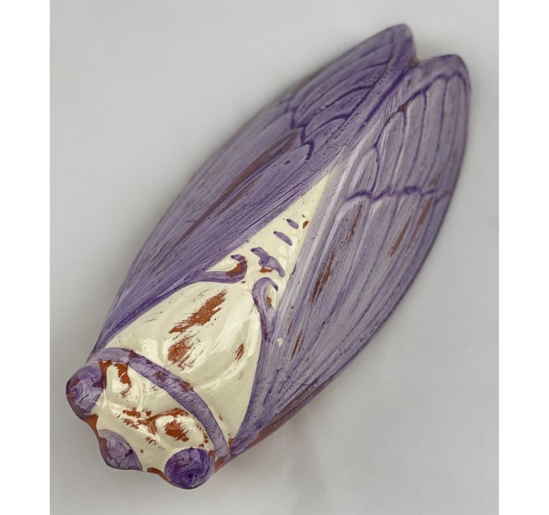French Artisan-Made Ceramic Cicada (purple patina)
