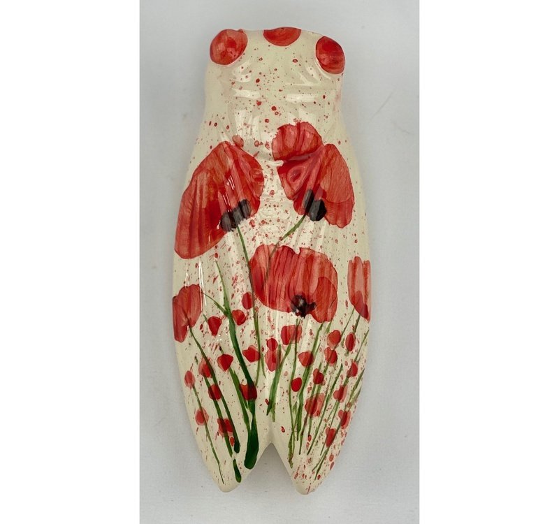French Artisan-Made Ceramic Cicada (poppy)