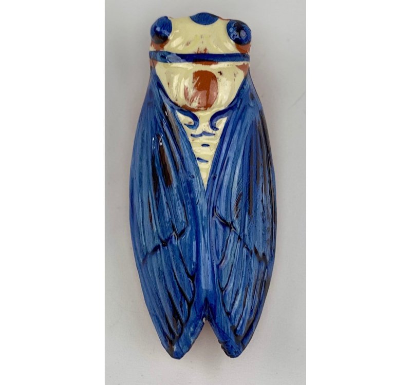 French Artisan-Made Ceramic Cicada (blue patina)